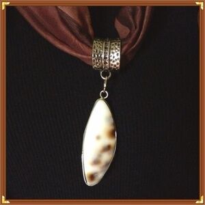 jewelry scarf with 2" shell pendant